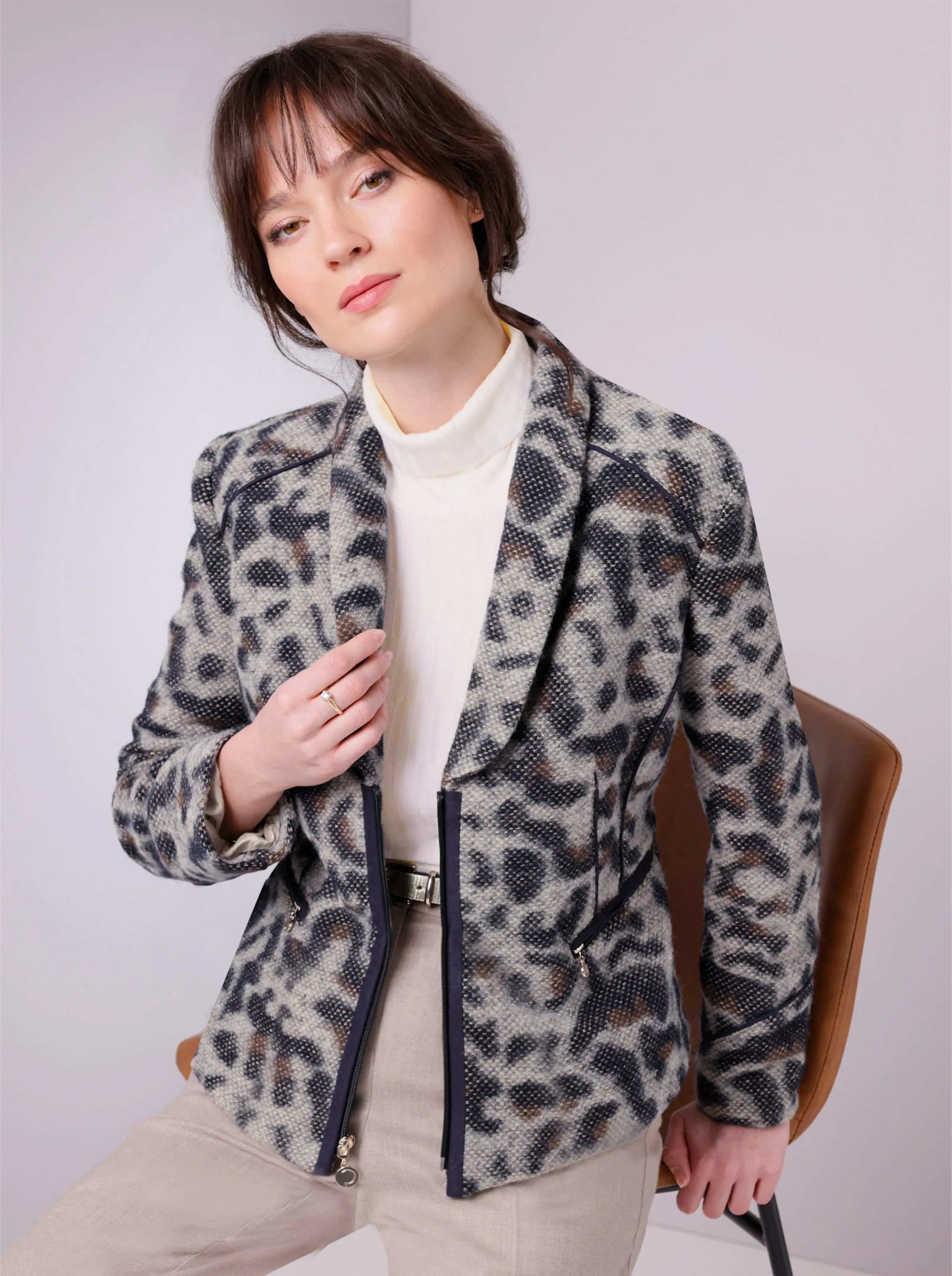 CREATION L PREMIUM Woll-Mix-Blazer in marine-sand-gemustert